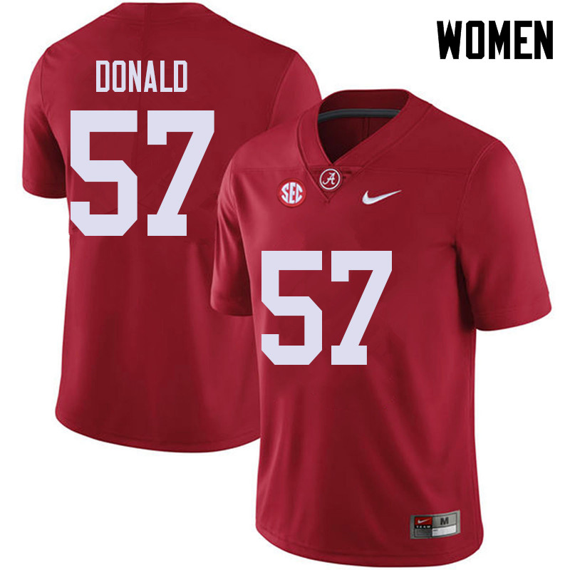Alabama Crimson Tide Women's Joe Donald #57 Red NCAA Nike Authentic Stitched 2018 College Football Jersey JZ16E01OZ